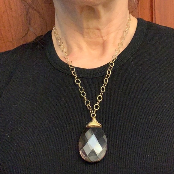 Smokey Pink Faceted Teardrop Jewel Attached to a 21” Gold Chain - Picture 6 of 6